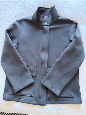 Magaschioni Grey Scuba Fabric Steel Blue Grey Jacket Small Gold Hardware